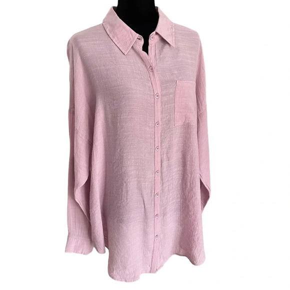 TORRID Lindsay Drop Shoulder Button-Down Shirt in Mauve Shadows - Picture 3 of 12